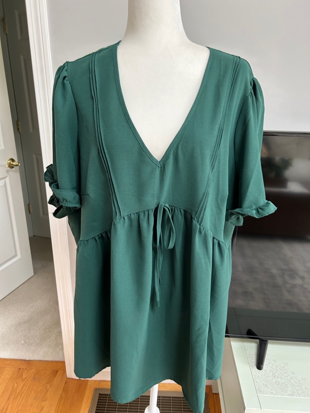 BloomChic Deep Teal V-Neck Tie-Front Tunic